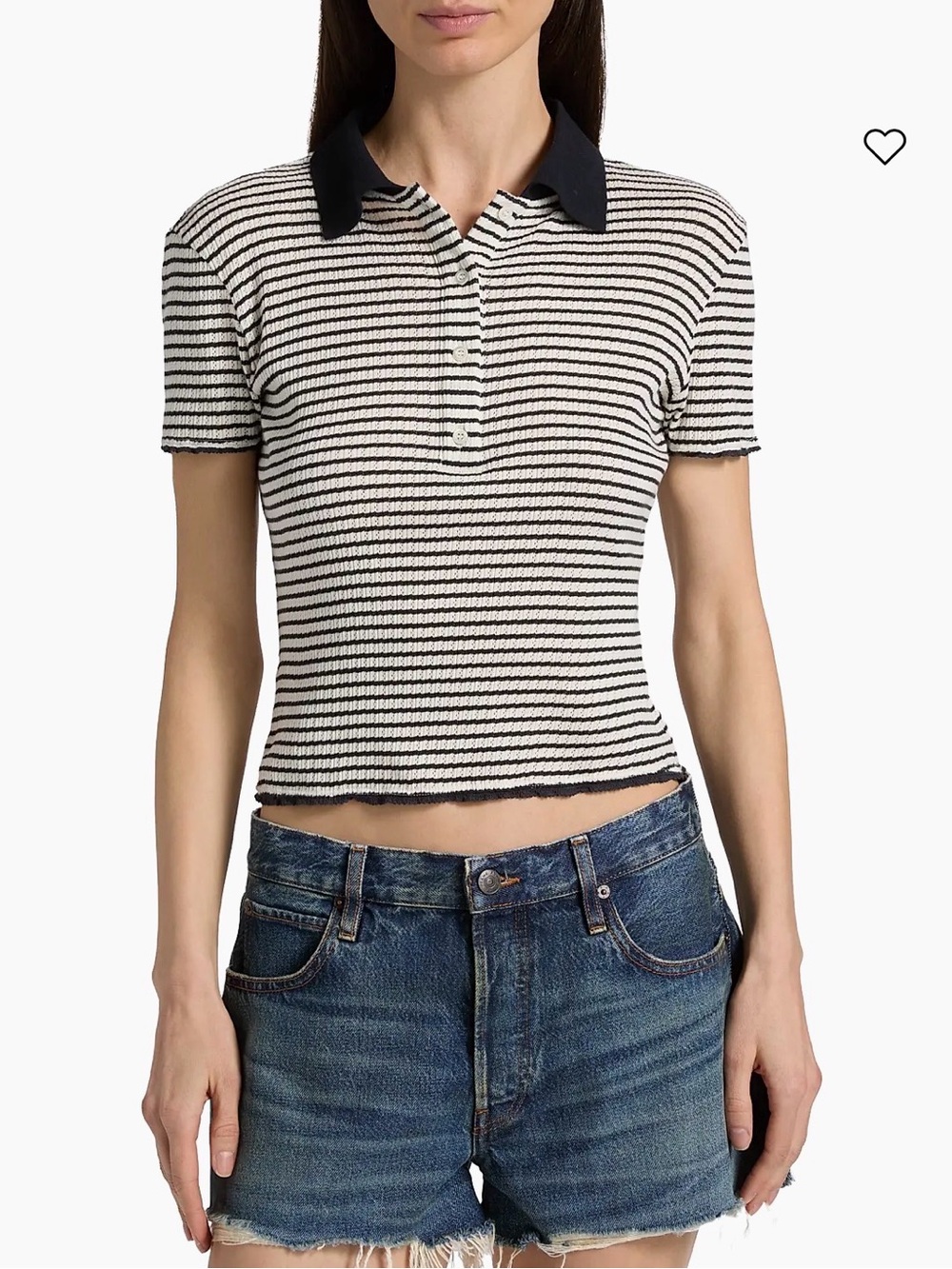 Frame Denim Black & White Striped Knit Polo